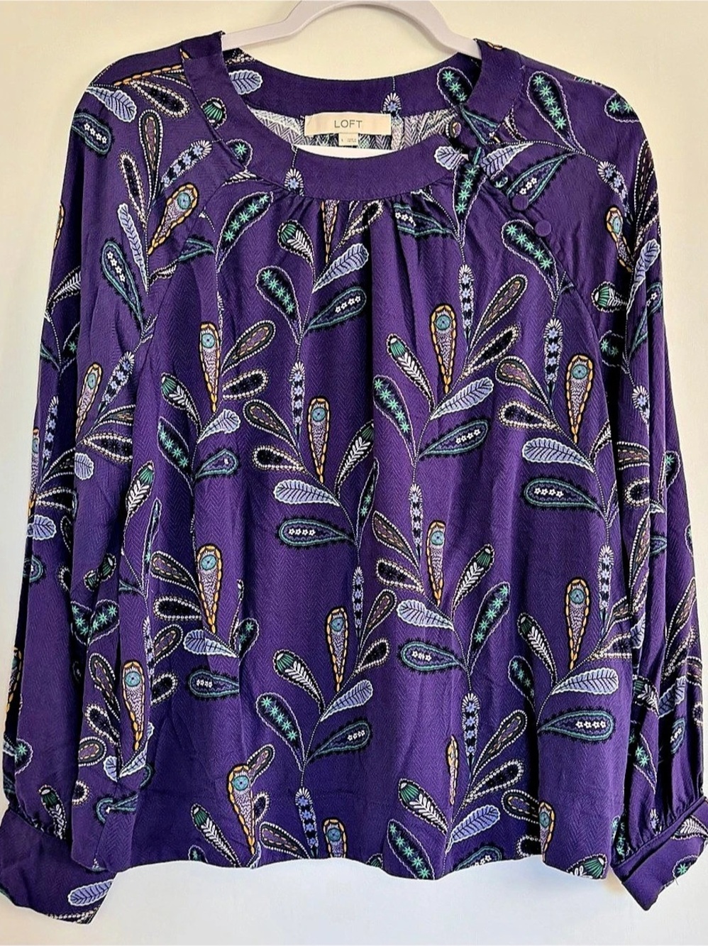 LOFT Paisley Blouse 100% Viscose Large Like New